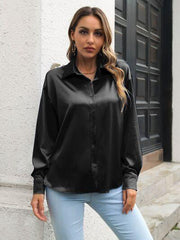 Button Up Collared Neck Long Sleeve Shirt - Trendsi