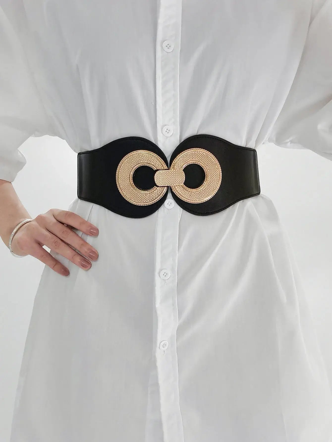 Alloy Buckle Elastic PU Belt - Trendsi - Flyclothing LLC