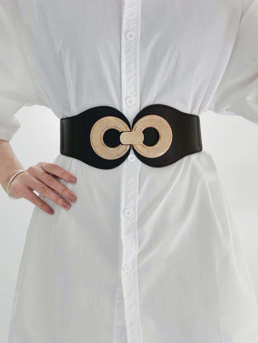 Alloy Buckle Elastic PU Belt - Trendsi - Flyclothing LLC