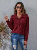 Half Button Dropped Shoulder Blouse - Trendsi - Flyclothing LLC