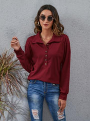 Half Button Dropped Shoulder Blouse - Trendsi