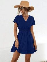 Ruffled Smocked V-Neck Tiered Dress - Trendsi - Flyclothing LLC