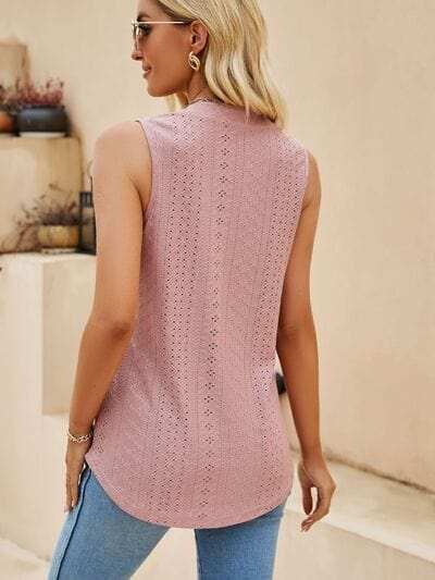 Eyelet Notched Tank - Trendsi - Flyclothing LLC