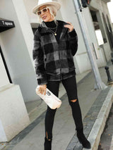 Plaid Zip-Up Collared Jacket - Trendsi - Flyclothing LLC