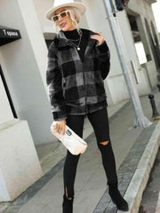 Plaid Zip-Up Collared Jacket - Trendsi