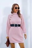 Buttoned Turtleneck Long Sleeve Sweater Dress - Trendsi - Flyclothing LLC