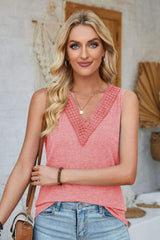 Lace Detail V-Neck Tank - Trendsi - Flyclothing LLC