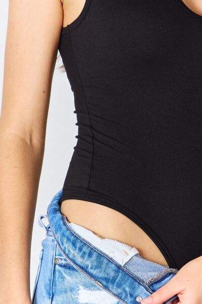 Zenana Microfiber Notched Sleeveless Bodysuit - Trendsi - Flyclothing LLC