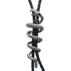 Silver Rattlesnake with Turquoise Enamel Western Bolo Tie - Flyclothing LLC