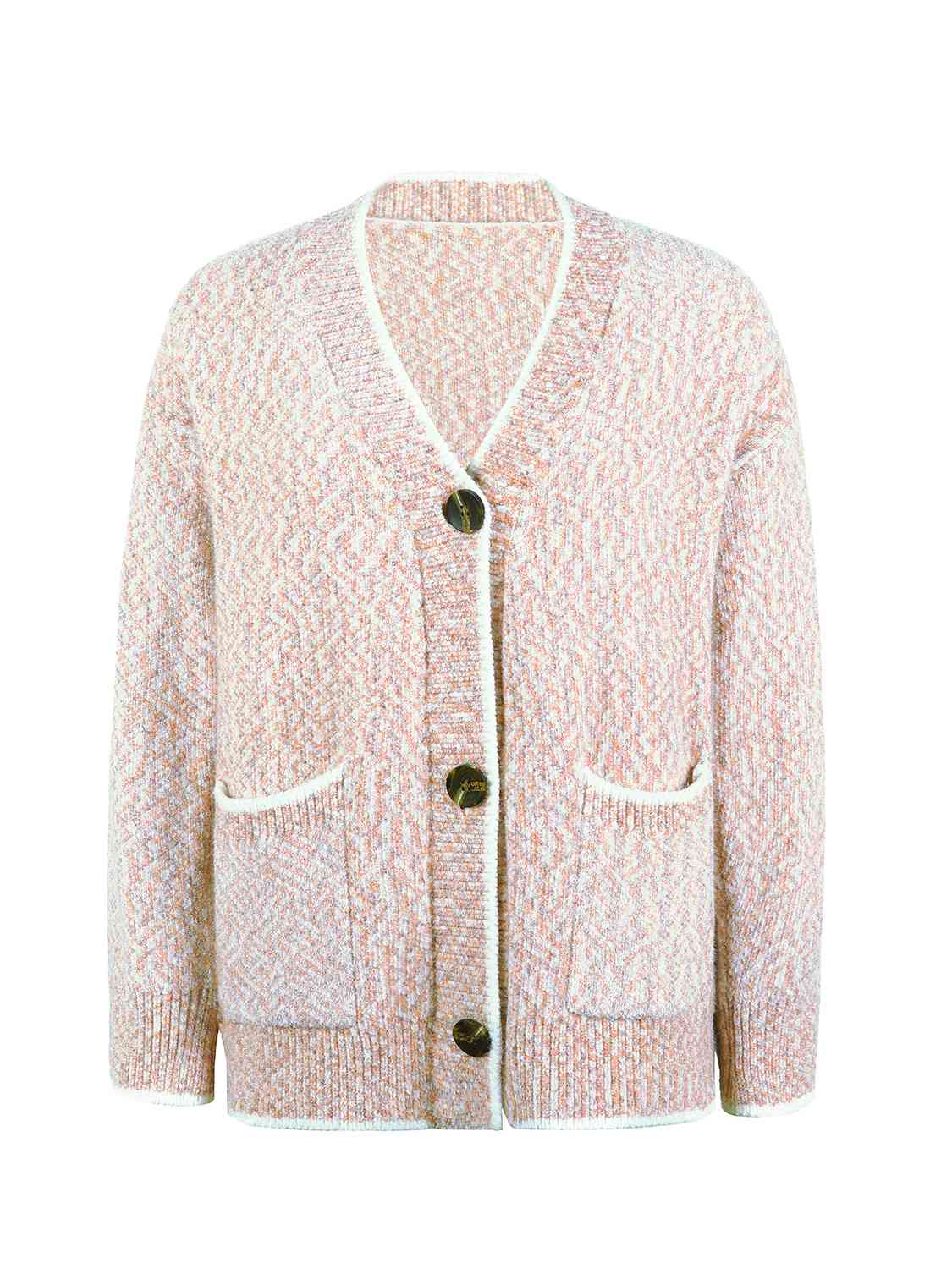 Button Down V-Neck Cardigan with Pockets - Trendsi - Flyclothing LLC