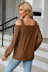 Cold Shoulder Square Neck Cutout Blouse - Trendsi