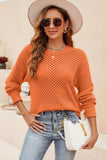 Round Neck Openwork Dropped Shoulder Knit Top - Trendsi - Flyclothing LLC