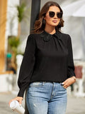 Ruched Keyhole Lantern Sleeve Shirt - Trendsi