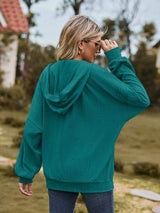 Zip Up Drawstring Long Sleeve Hooded Jacket - Trendsi - Flyclothing LLC