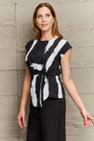 Printed Round Neck Short Sleeve Blouse - Trendsi