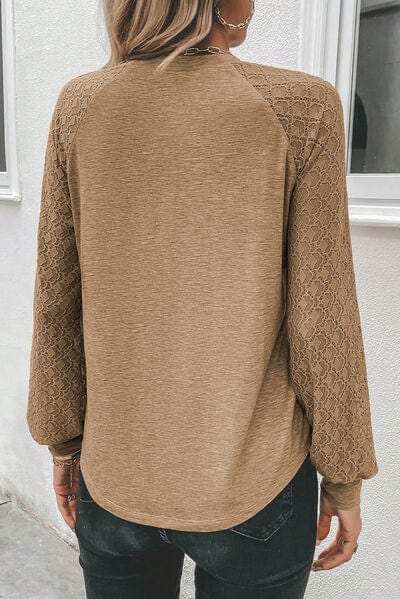 Heathered Round Neck Long Sleeve T-Shirt - Trendsi - Flyclothing LLC