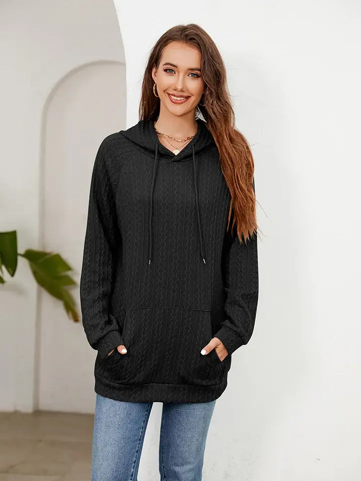 Raglan Sleeve Front Pocket Hoodie - Trendsi - Flyclothing LLC