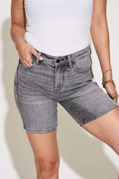 Judy Blue Full Size High Waist Washed Denim Shorts - Trendsi - Flyclothing LLC