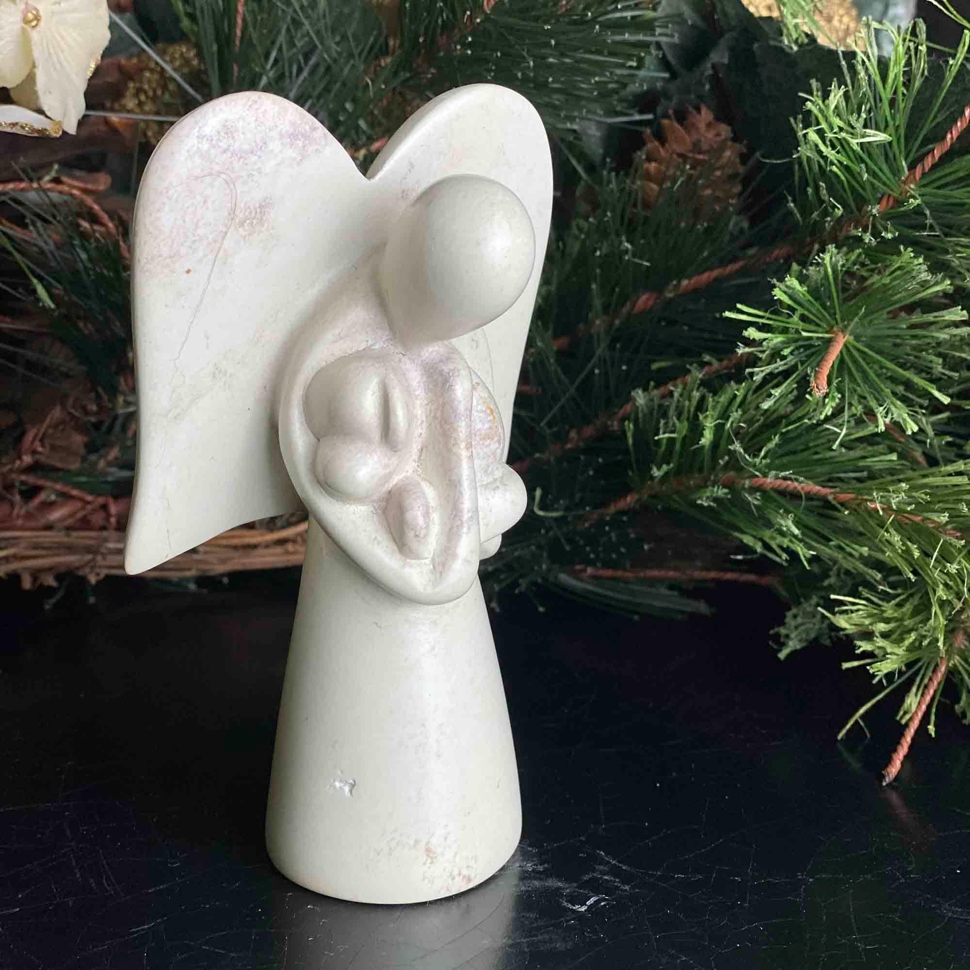 Angel Soapstone Sculpture Holding Dog - SMOLArt