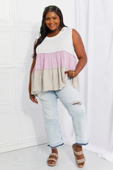 White Birch Full Size Watching the Sunset Color Block Babydoll Top - Trendsi - Flyclothing LLC