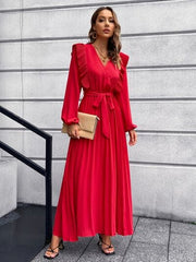 Pleated Surplice Tie Waist Maxi Dress - Trendsi