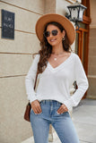 Raglan Sleeve Ribbed Trim Plunge Knit Top - Trendsi