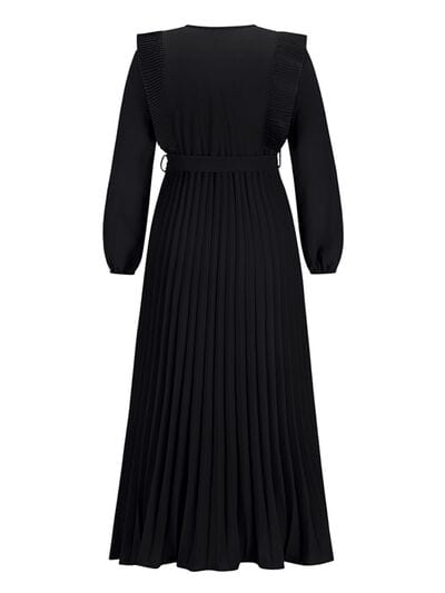 Pleated Surplice Tie Waist Maxi Dress - Trendsi