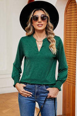 Notched Lantern Sleeve T-Shirt - Trendsi - Flyclothing LLC