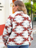 Plus Size Geometric Snap Down Long Sleeve Jacket - Trendsi