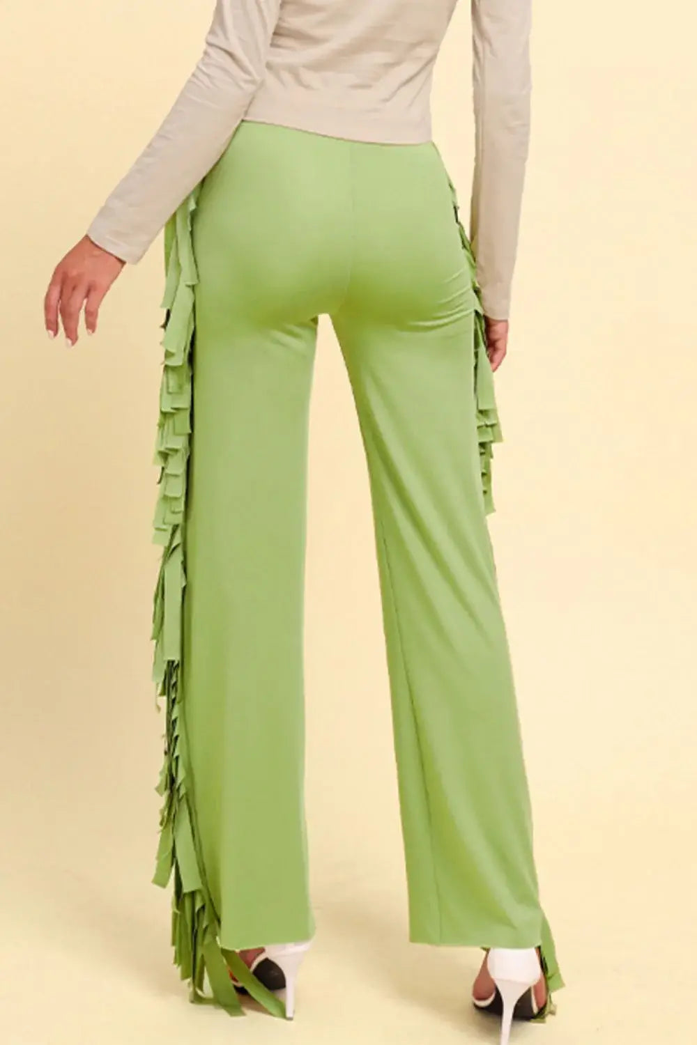 Fringe Trim Wide Leg Pants - Trendsi - Flyclothing LLC