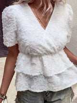 Surplice Neck Layered Peplum Top - Trendsi - Flyclothing LLC