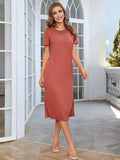 Round Neck Short Sleeve Slit Dress - Trendsi - Flyclothing LLC