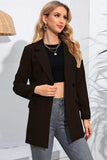 Lapel Neck Long Sleeve Blazer with Pockets - Trendsi - Flyclothing LLC