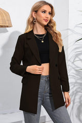 Lapel Neck Long Sleeve Blazer with Pockets - Trendsi