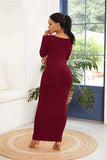 Round Neck Long Sleeve Maxi Wrap Dress - Trendsi - Flyclothing LLC