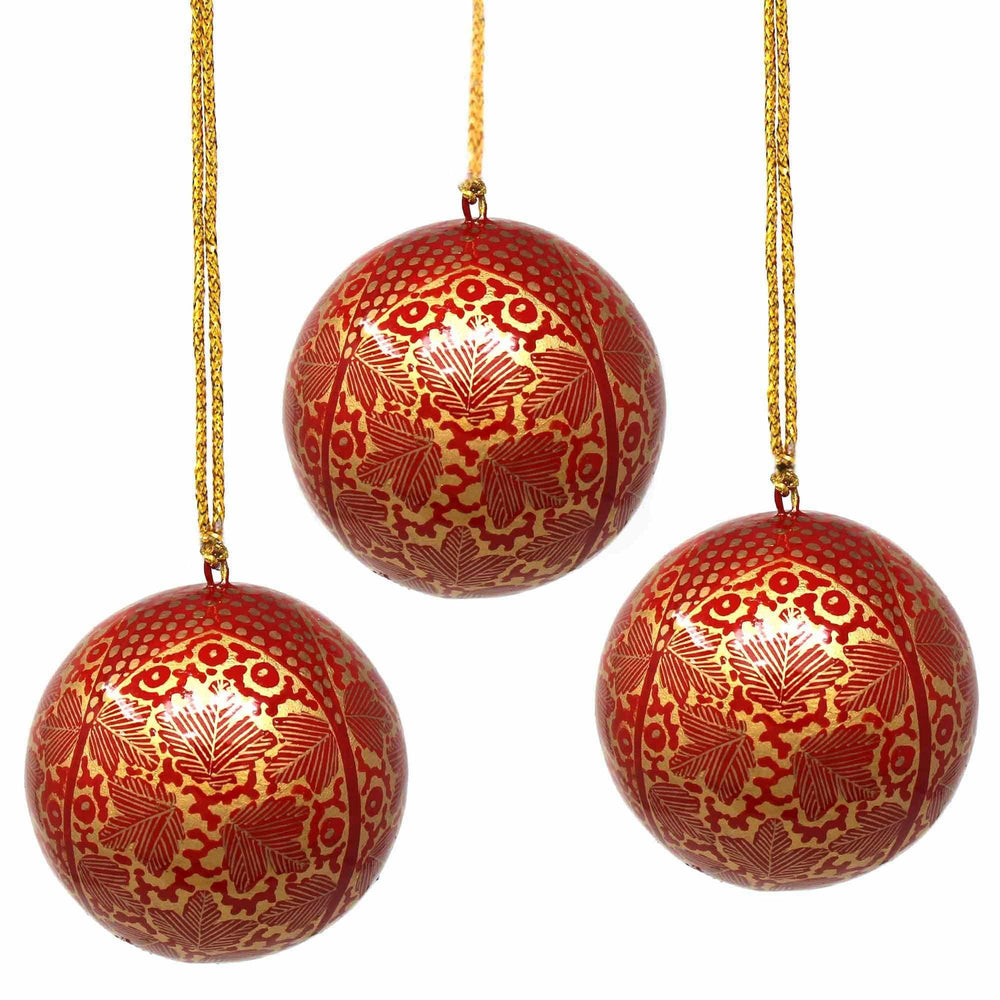 Handpainted Ornaments, Gold Chinar Leaves - Pack of 3 - Asha Handicrafts