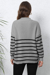 Mock Neck Long Sleeve Zip-Up Sweater - Trendsi - Flyclothing LLC