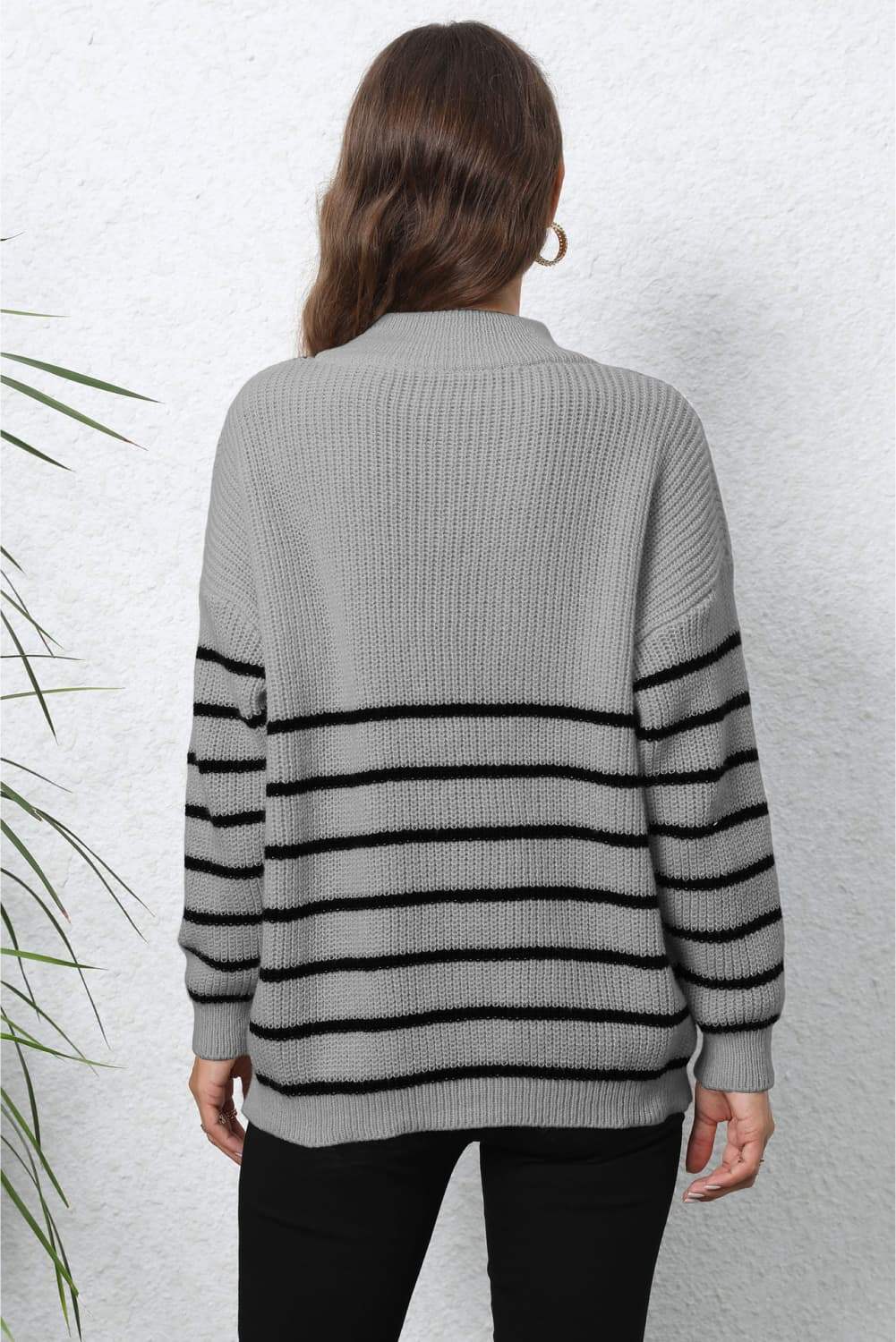 Mock Neck Long Sleeve Zip-Up Sweater - Trendsi - Flyclothing LLC