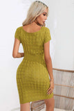 Decorative Button Round Neck Short Sleeve Sweater Dress - Trendsi - Flyclothing LLC