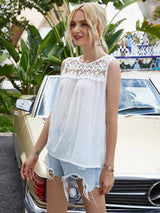 Full Size Spliced Lace Round Neck Tank - Trendsi - Flyclothing LLC