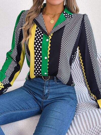 Polka Dot Contrast Long Sleeve Shirt - Trendsi - Flyclothing LLC