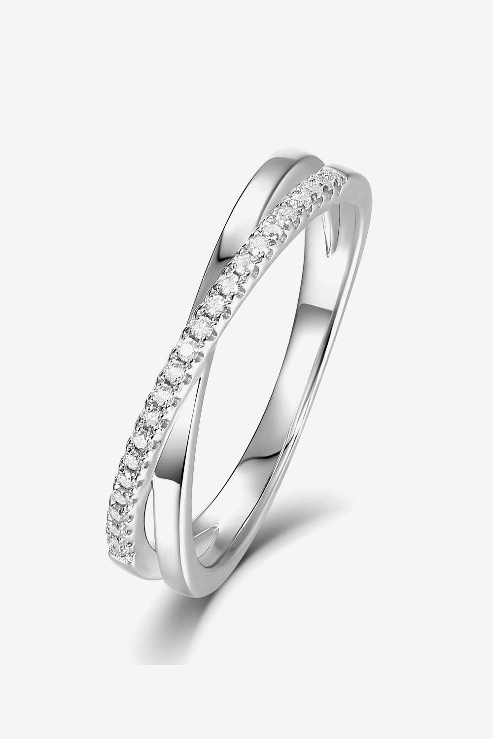 925 Sterling Silver Crisscross Moissanite Ring - Trendsi