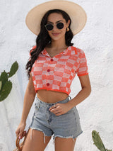 Plaid Button Up Short Sleeve Cardigan - Trendsi - Flyclothing LLC