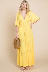 Culture Code Backless Plunge Half Sleeve Tiered Dress - Trendsi