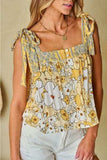 Tied Printed Square Neck Tank - Trendsi - Flyclothing LLC