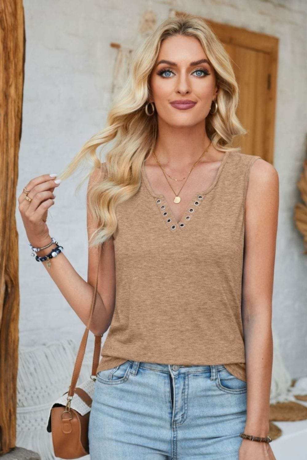 Heathered Notched Wide Strap Tank - Trendsi - Flyclothing LLC