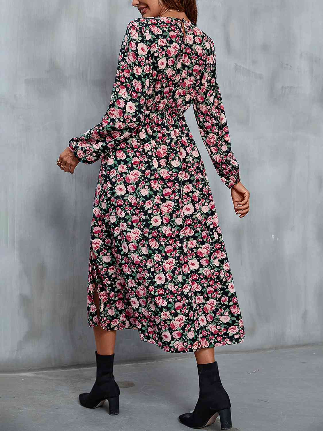 Floral V-Neck Slit Midi Dress - Trendsi - Flyclothing LLC