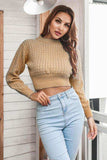 Round Neck Long Sleeve Cropped Sweater - Trendsi - Flyclothing LLC