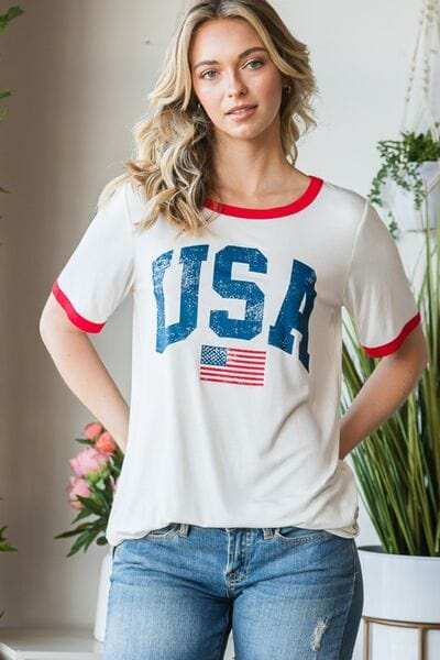 Heimish Full Size USA Contrast Trim Short Sleeve T-Shirt - Trendsi - Flyclothing LLC