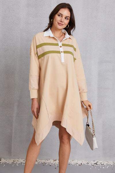 Half Button Handkerchief Hem Dress - Trendsi - Flyclothing LLC